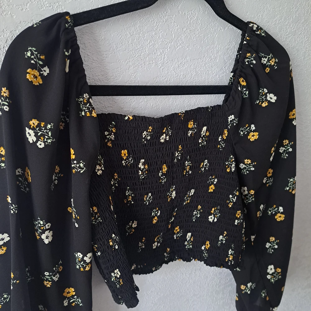 Love Tree Black Floral Smocked Blouse - Picture 2 of 5